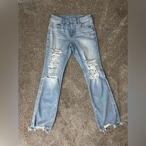 American Eagle Outfitters Distressed Light Blue Curvy Skinny Kick